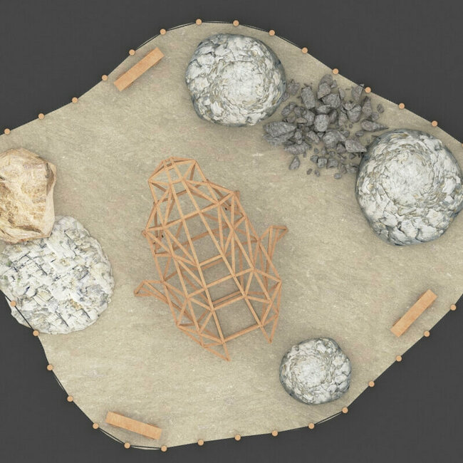 Anura der Frosch - Ochsenlacke Eine Skizze aus der Ansicht von oben von "Anura dem Frosch", einem Spielgerät von dem Wassermythos Ochsenlacke.