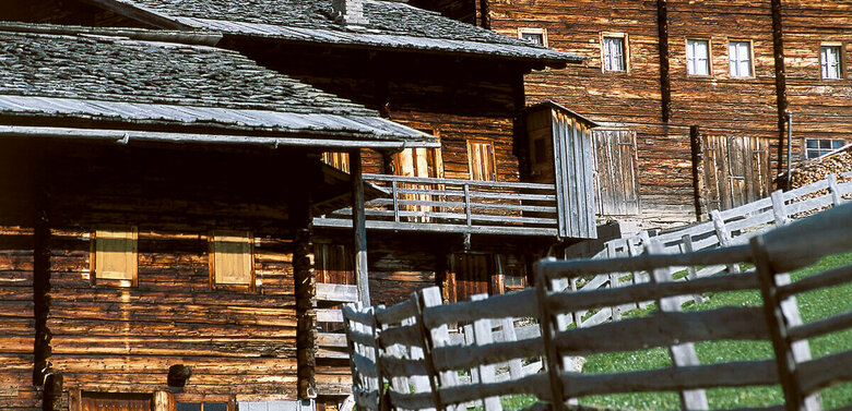 Oberstalleralm Aussenansicht des Hüttendorfes "Oberstaller Alme" im Sommer